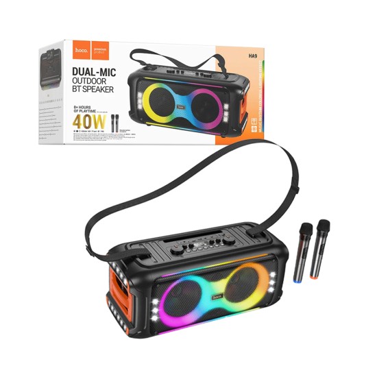 Coluna Sem Fio Portátil Hoco HA9 Kayman com Microfone Duplo Preto Coluna Sem Fio Portátil Hoco HA9 Kayman com Microfone Duplo Preto